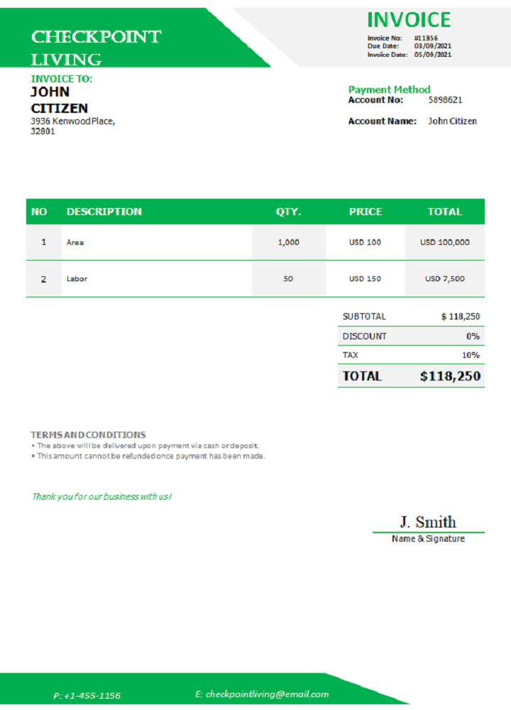 USA Checkpoint Living invoice PSD template